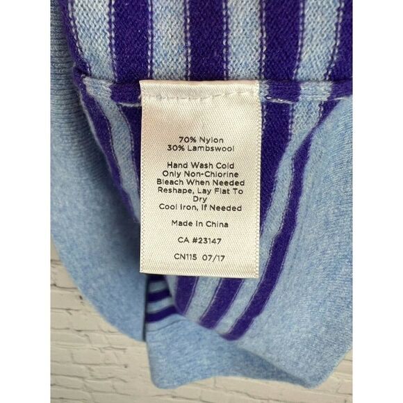 TALBOTS blue violet striped wool blend sweater pullover button flared sleeve S - Picture 7 of 7